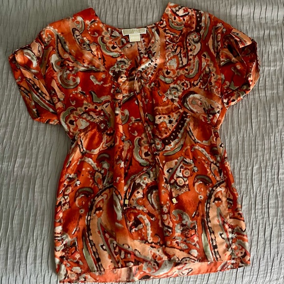 MICHAEL Michael Kors Vibrant Orange Paisley XS XP Top EUC - Picture 4 of 9